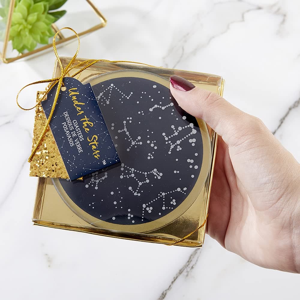 Under the Stars Coaster Set, Navy/Gold/White