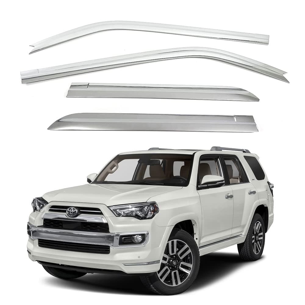 AUTOCLOVER Tape-On Rain Guards Window Visors 4 Pcs Set for Toyota 4Runner 2010-2024 (5th Gen) / Window Deflectors, Out-Channel Vent Shades (Chrome)