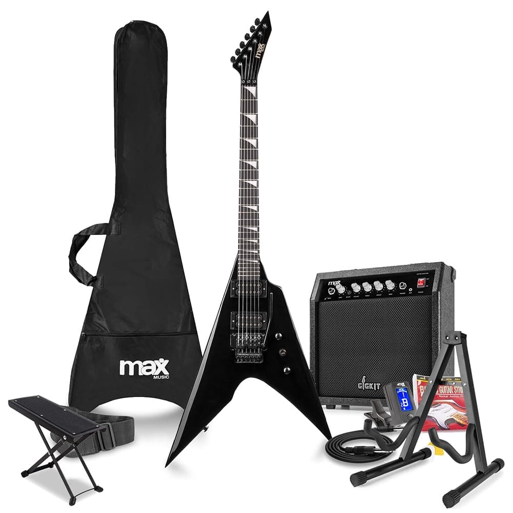 Gigkit V-Style Beginner Electric Guitar Package | Complete Guitar Starter Pack with Accessories | Perfect for New Musicians | Includes 6 Months Lessons