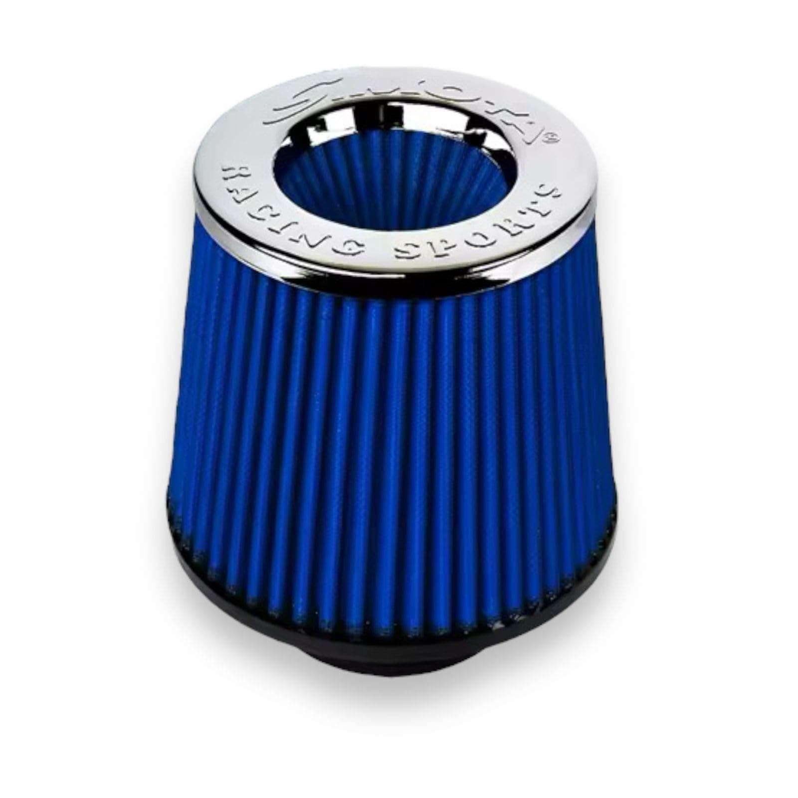 360° Blue Mesh Universal Urethane Air Filter, 4.00 Inch Diameter, Chrome Finish, Cone Type, Motorsports Spare Parts, Precision Weaving Technology, Stainless Steel 304 Frames