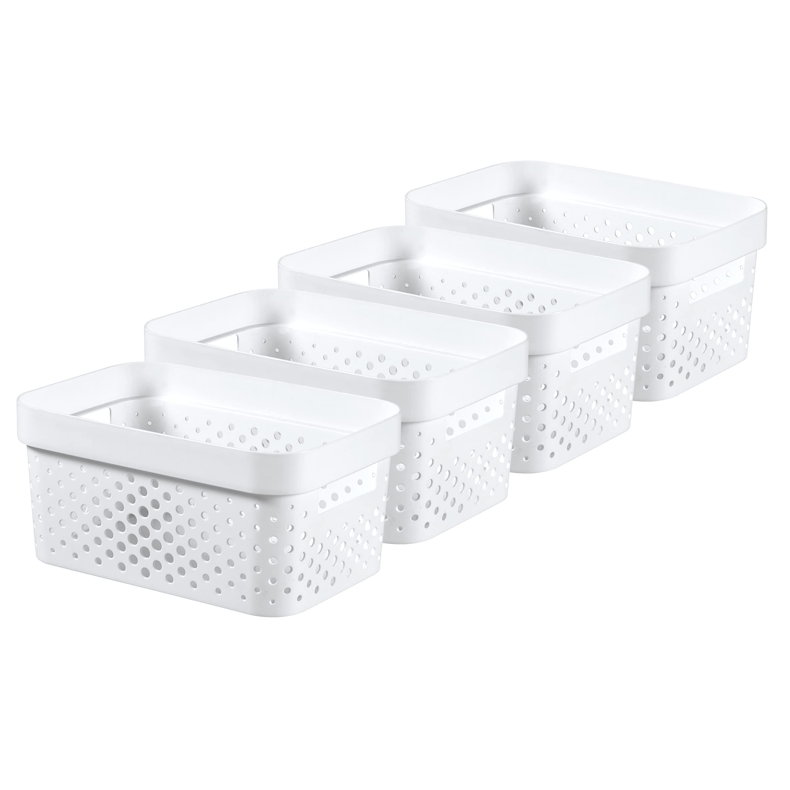 CURVER Infinity Dots Set of 4 Rectangular Storage Boxes, 100% Recycled Resin, Nestable & Multifunctional, 4.5 Litre, White