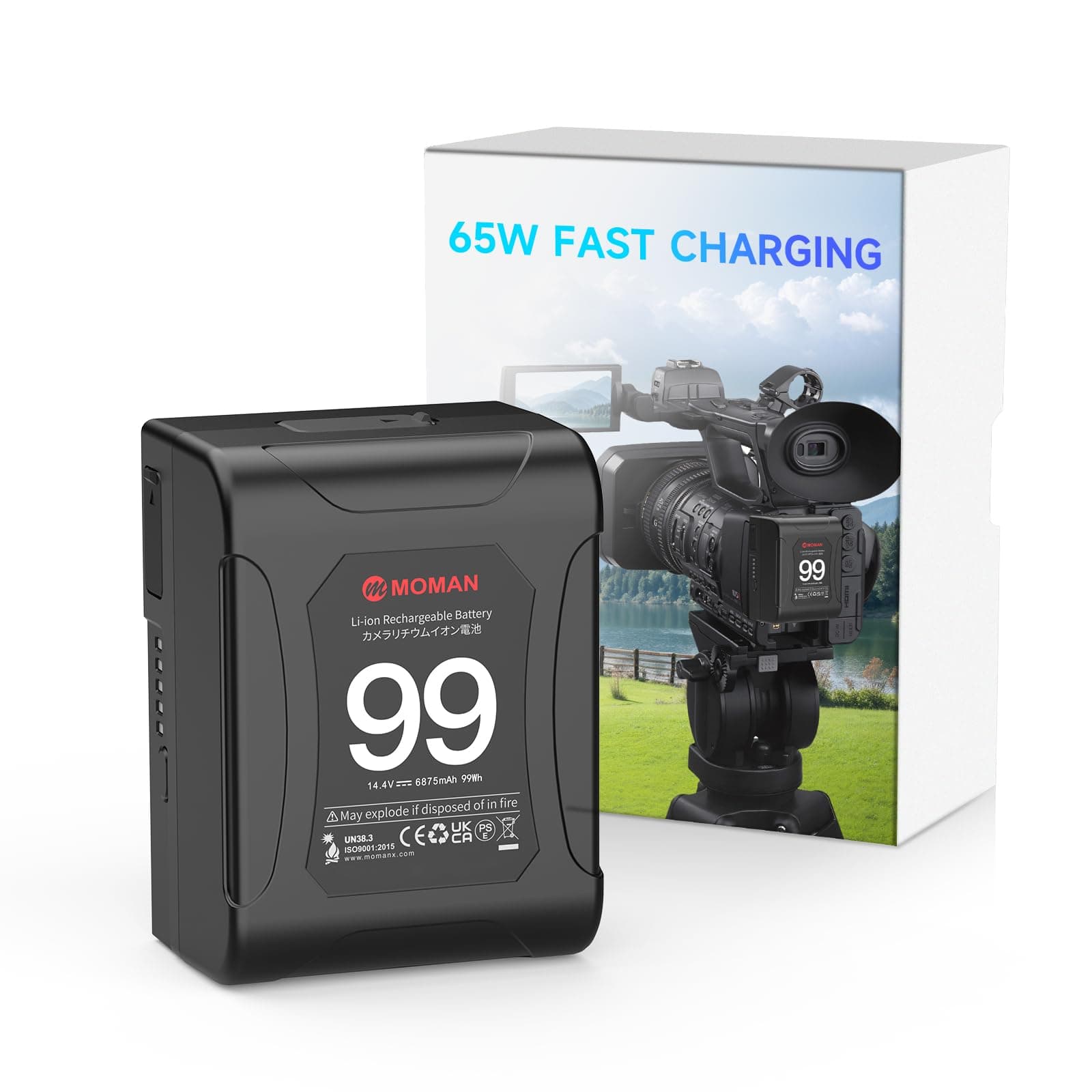 Moman V-Mount Battery, Power 99 Camera bettert Mini V Lock Batterys 99Wh/6900mAh for Camcorder Blackmagic BMPCC 4k/6k Camera LED Light Monitor with Dual D-Tap & 65W USB-C Outputs