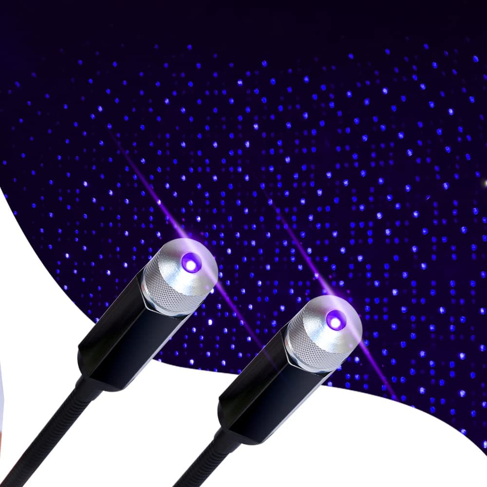USB Star Projector Night Light, 2Packs, Aevdor Violet Blue Car Ceiling Interior Roof Lights, Bending Freely Adjustable Romantic USB Night Light for Bedroom,Car Ceiling,Party Decoration, Plug and Play