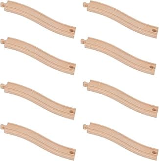 ORBRIUM Toys Wooden Railway Ascending Tracks, Pack of 8 Compatible with all major wooden railways including Thomas, Brio, Chuggington, Imaginarium