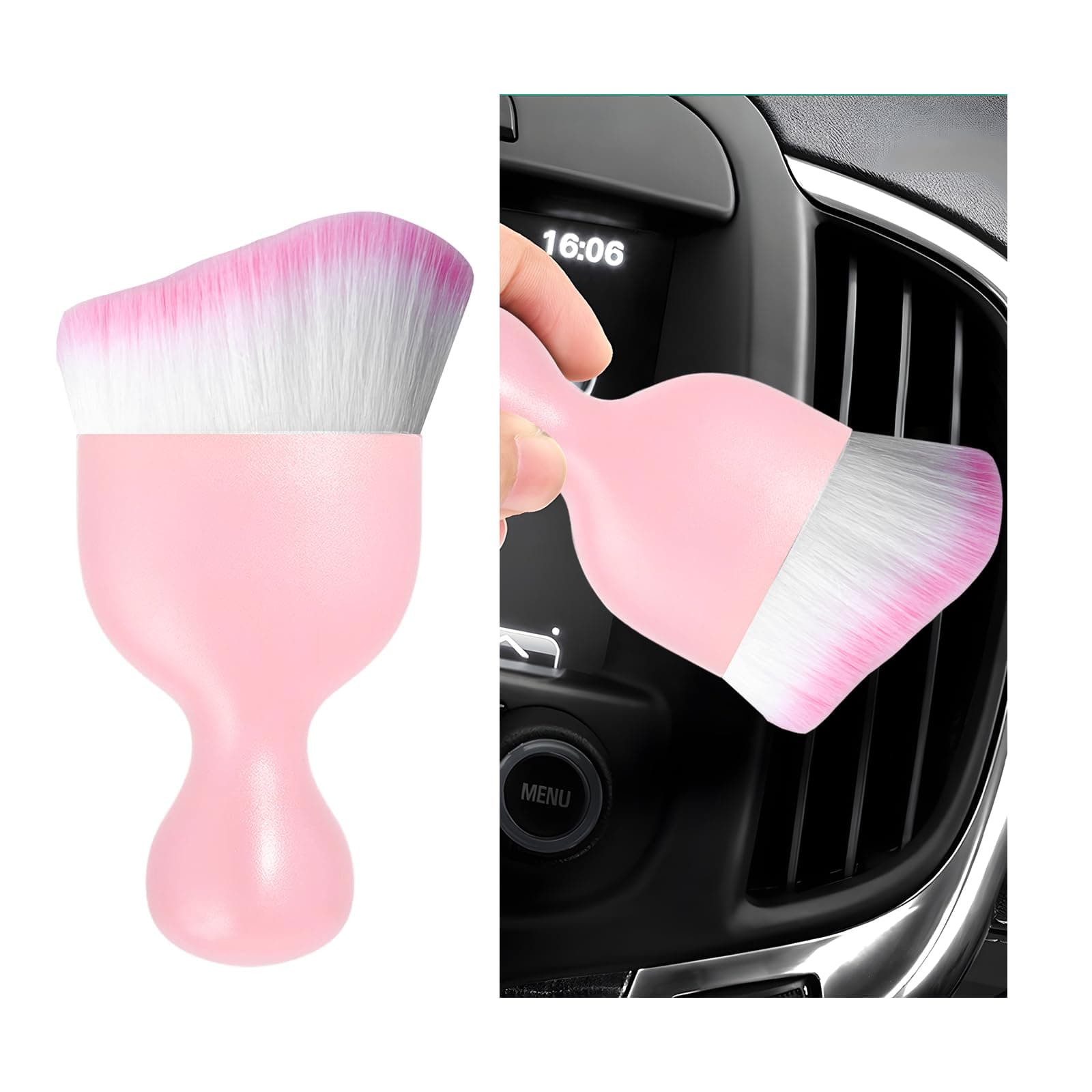 Car Interior Dust Brush, Soft Scratch Free Auto Detailing Brushes, Universal Vehicle Interior Cleaning Tool for Automotive Dashboard, Air Vents, Leather(Pink & Pink)