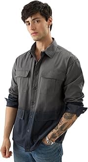 The Souled StoreBlue Bonnet Men and Boys Long Sleeves Collared Neck Buttoned Front Regular Fit Cotton Utility Shirts