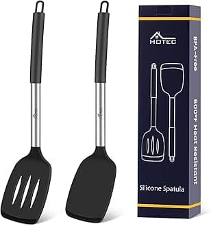 HOTEC Heat Resistant Silicone Solid Turner Spatula, Slotted Silicone Spatula Kitchen Utensils for Nonstick Cookware BPA Free