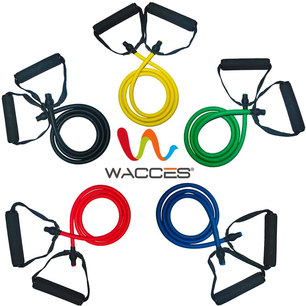 Wacces 5-Level Exercise Latex Tube Variable Resistance Band Set with Foam Handle