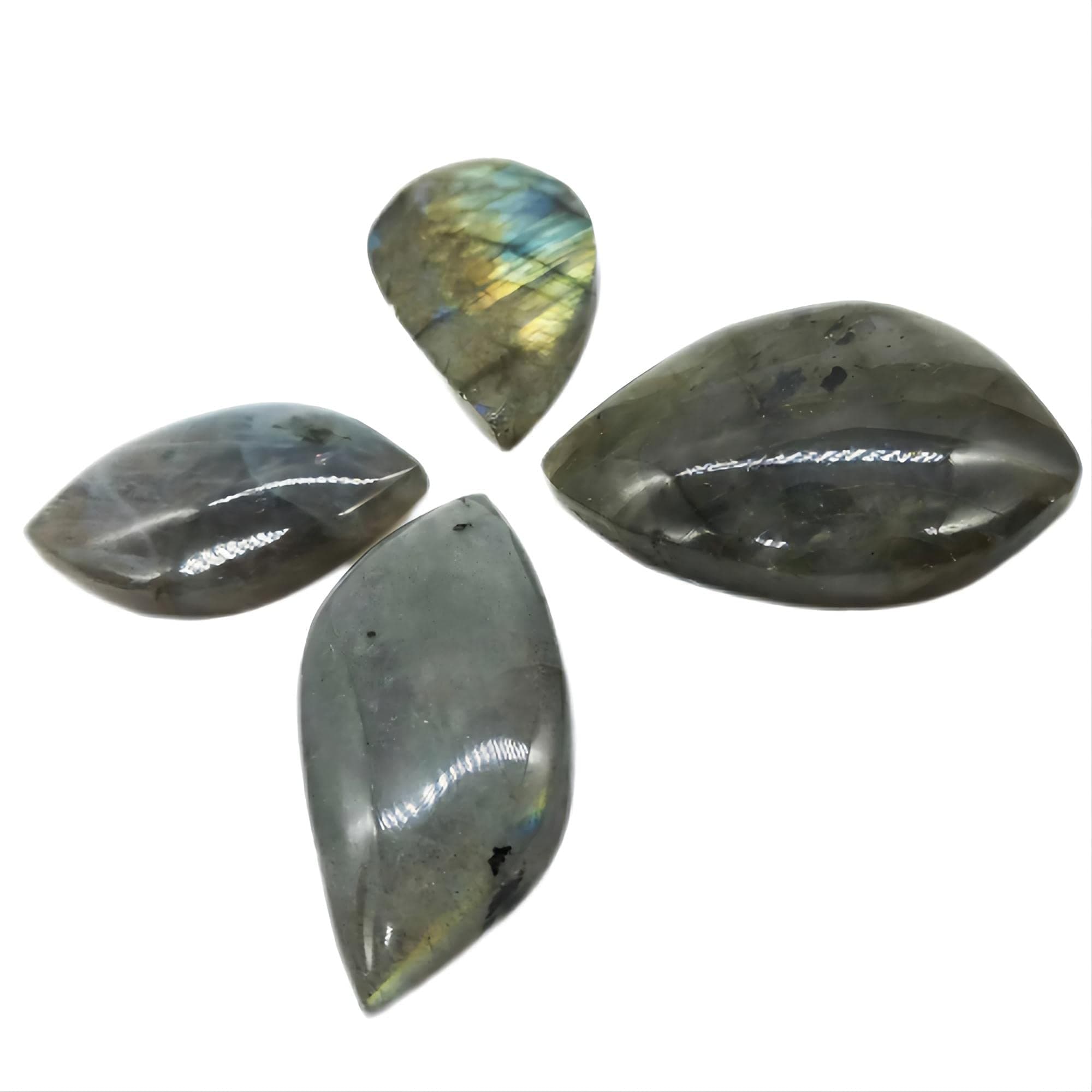Healing Crystals Natural Labradorite Irregular Shape Stones with Multi Fire 4 Pieces Free Size Cabochon, Semi Precious Stones forJewelry Making - Reiki, Chakra