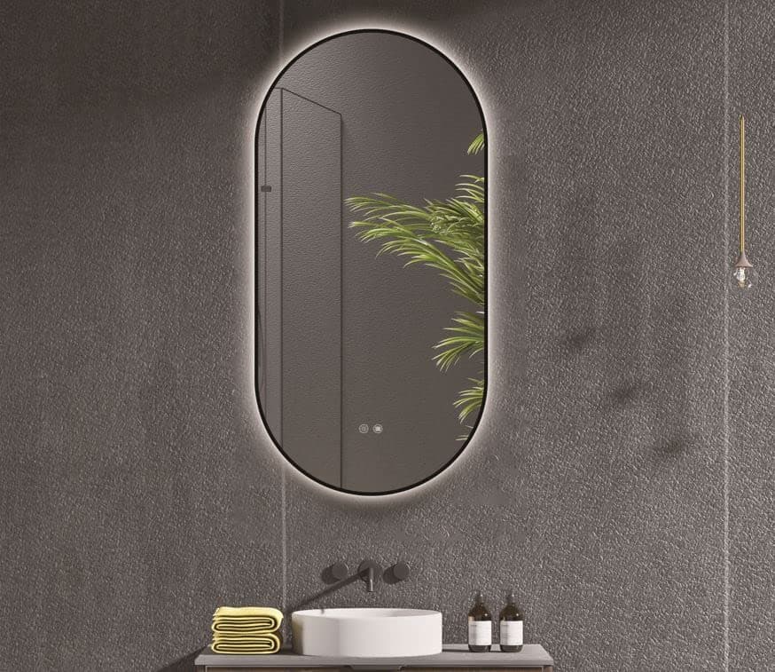 Linkaa LED Mirror 20 inch Rectangle Mirror Vanity Mirror with LED Light, Bathroom Decor Mirror with Light Wall Mounted Bathroom Mirror Makeup Mirror (Matte Black/Oval, Backlit)
