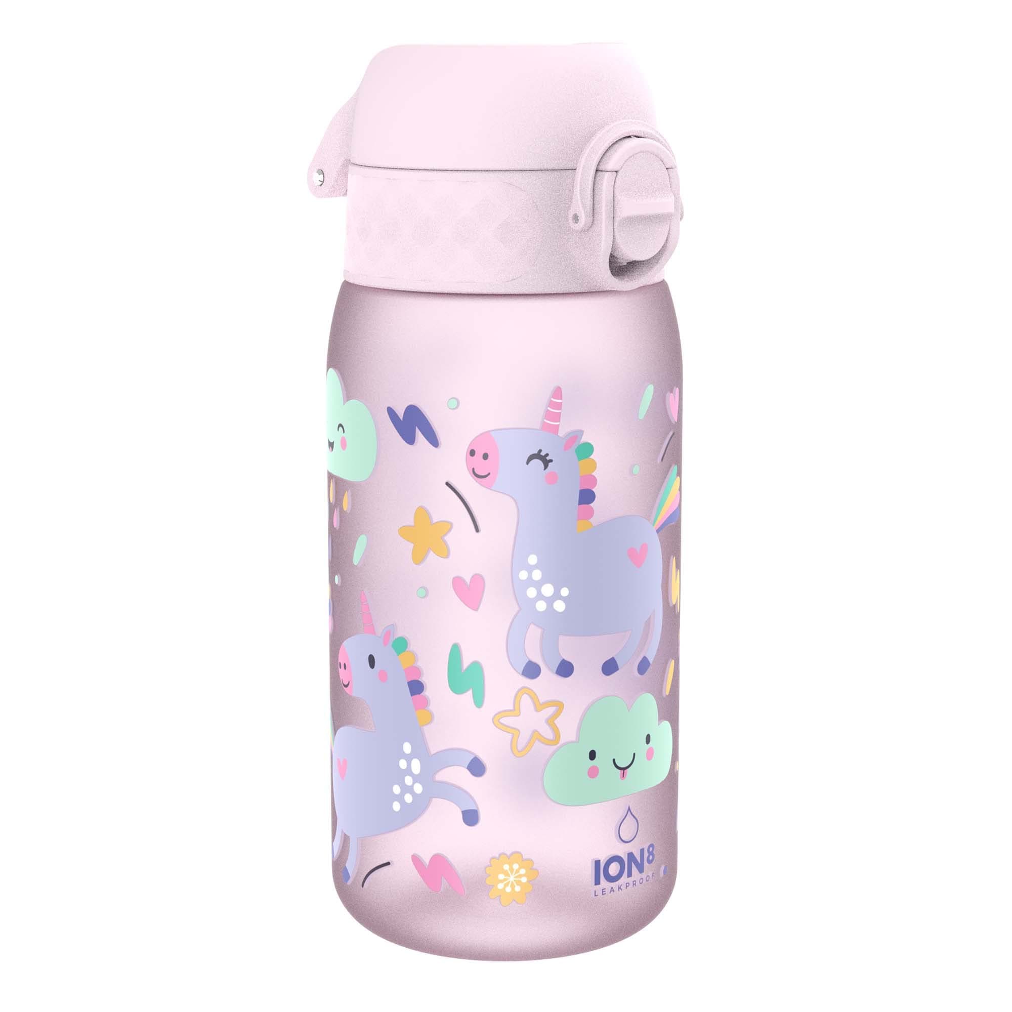 Small Water Bottle, Leak Proof, Easy to Open, Secure Lock, Dishwasher Safe, Flip Cover, Carry Handle, Easy Clean, Durable, Water Bottle, Raised Print, Unicorns