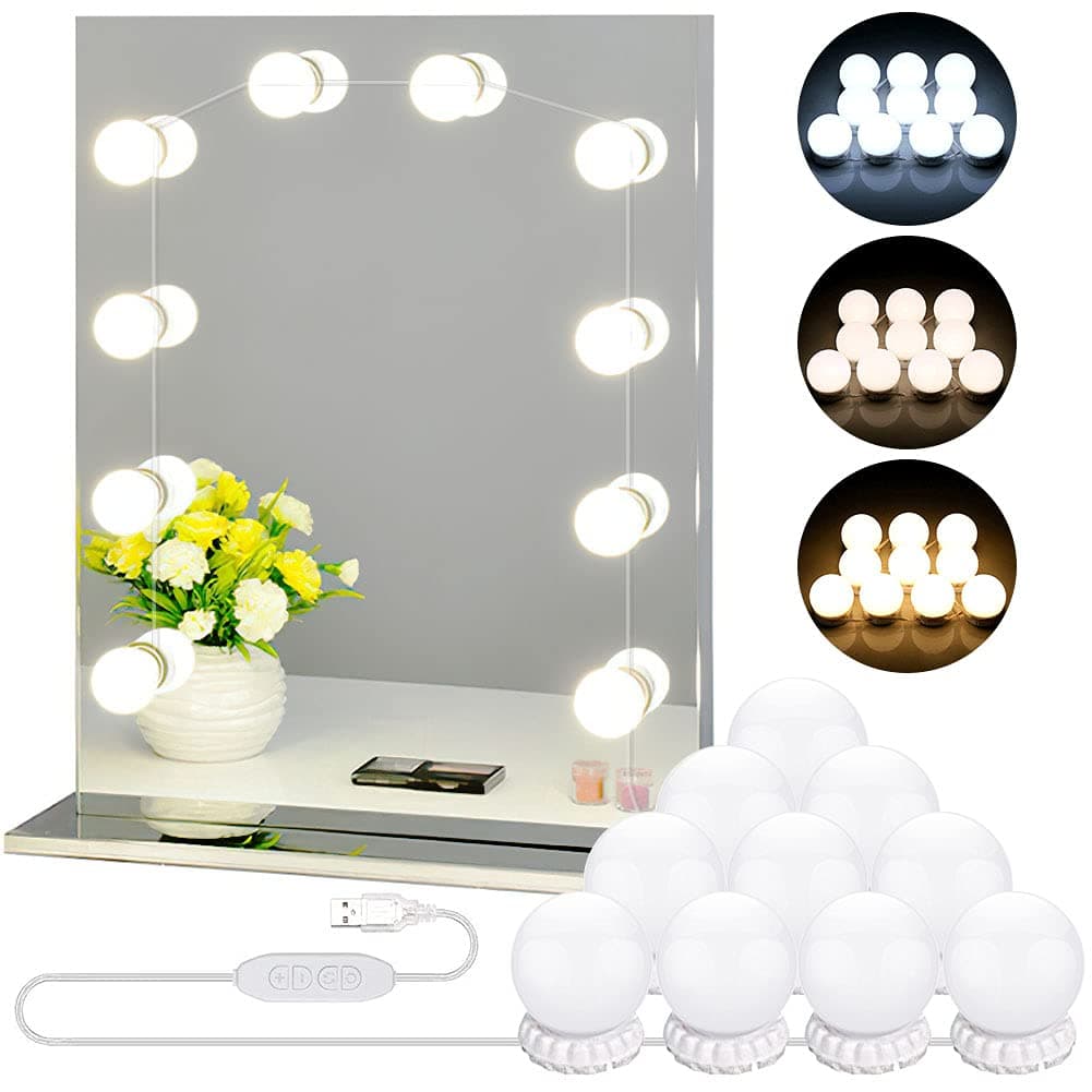Dbmoon Glowseri Led Vanity Mirror Lights With 10 Dimmable Bulbs 3 Color Modes, Hollywood Style Makeup Lights For Dressing Table Mirror, With Usb Power Cable (Mirror And Adapter Not Included)