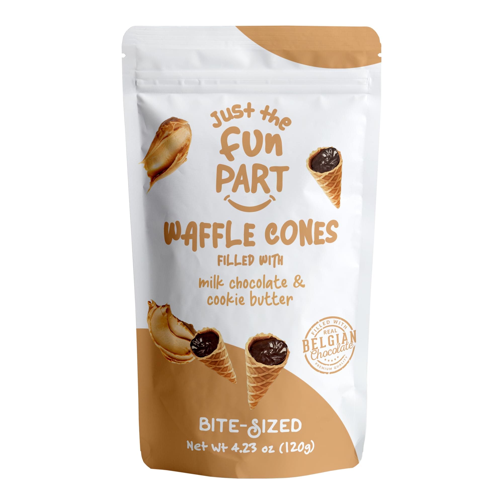 Just The Fun Part, Bite-Size Crispy Mini Waffle Cones with Premium Belgian Chocolate, Great for Snacks, Dessert, Grab & Go - Kosher (Milk Chocolate & Cookie Butter)