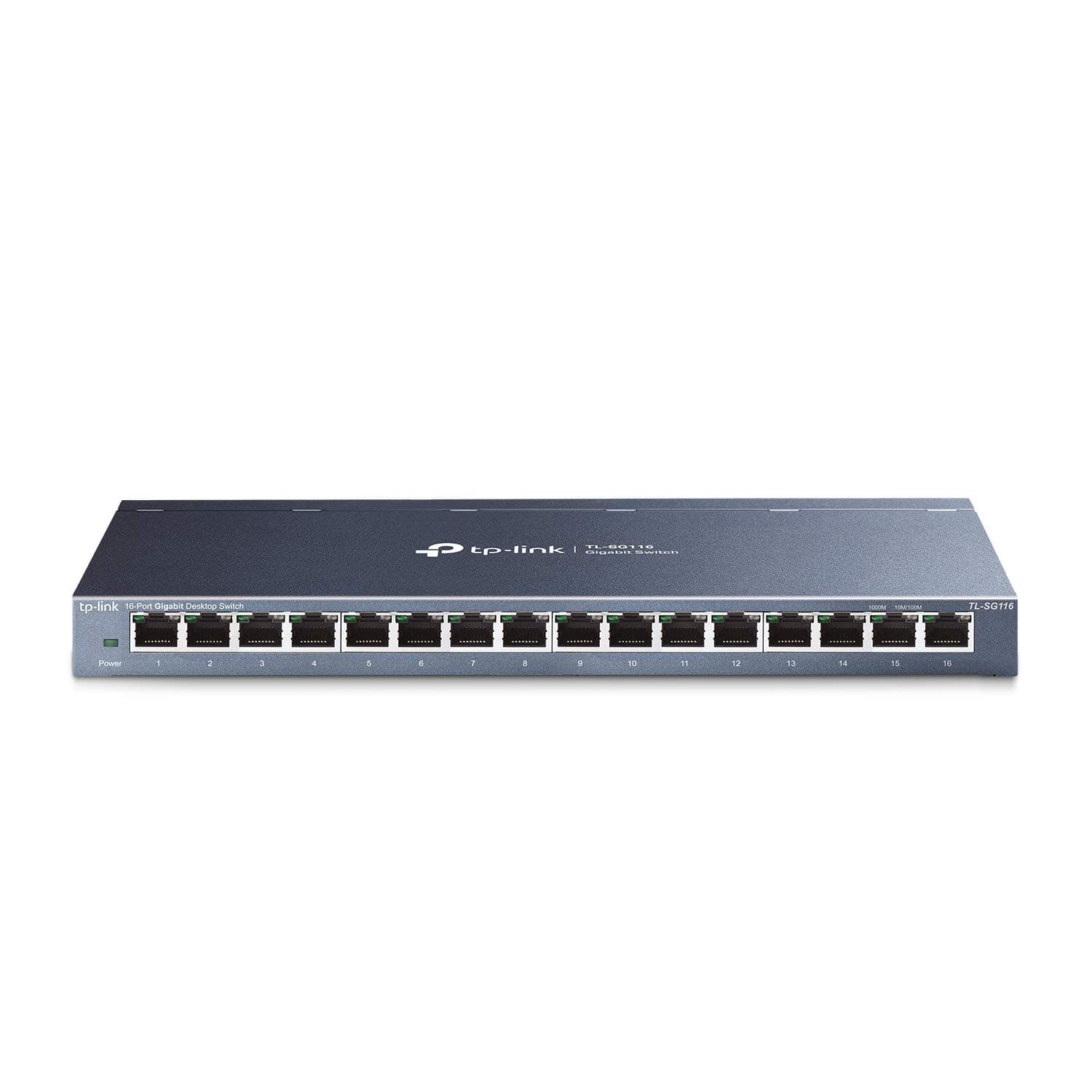 TP-Link 16 Port Gigabit Ethernet Network Switch, Desktop/Wall-Mount, Fanless, Sturdy Metal w/Shielded Ports, Traffic Optimization, Unmanaged (TL-SG116) Black