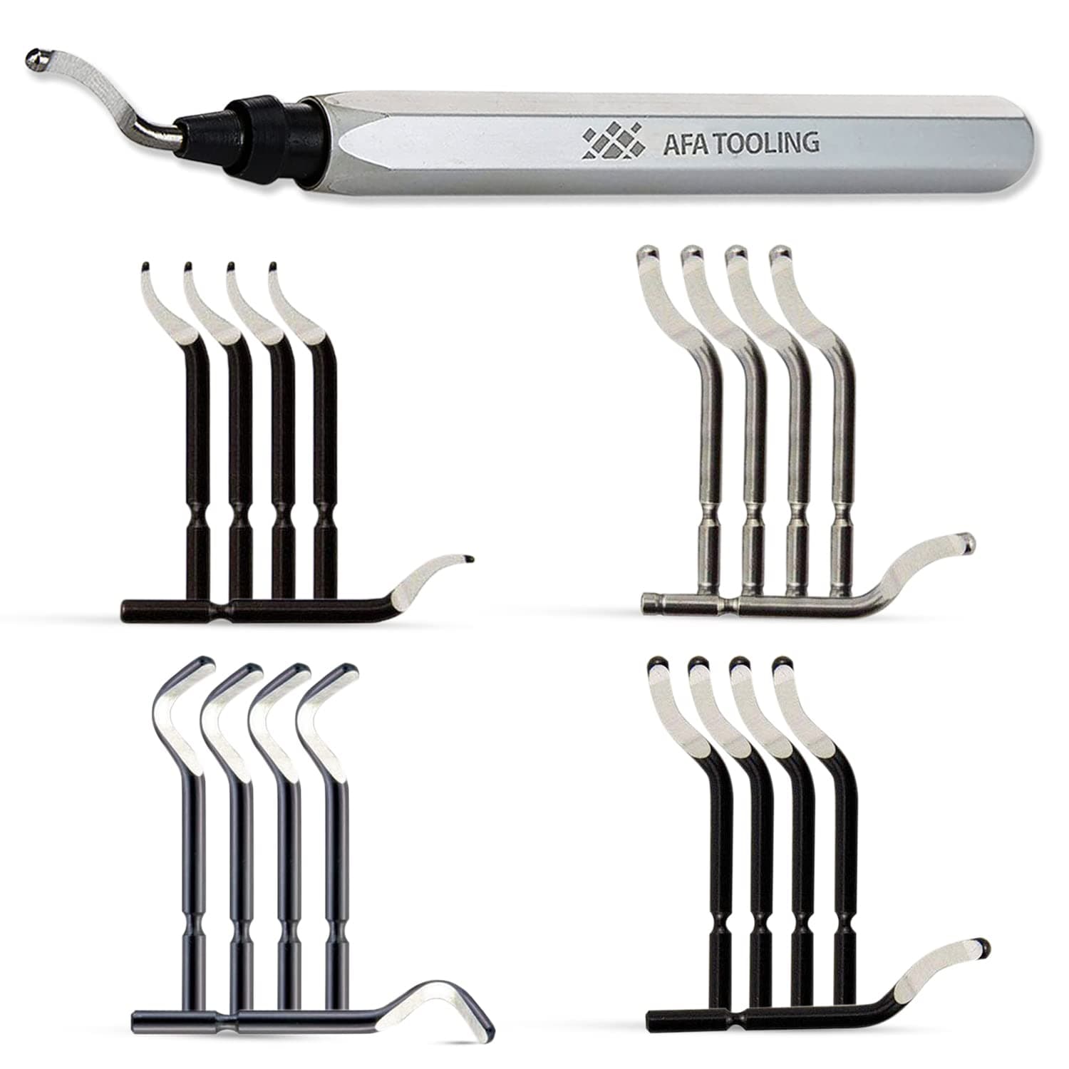 AFA Tooling - Deburring Tool Micro-Polished & Anodized Handle with 21 M2/M35 Cobalt HSS Blades, Deburring Tool 3D Printing, Reamer Tool for Metal, PVC, Copper Pipe, Plastic, Resin & 3D Printed Edges