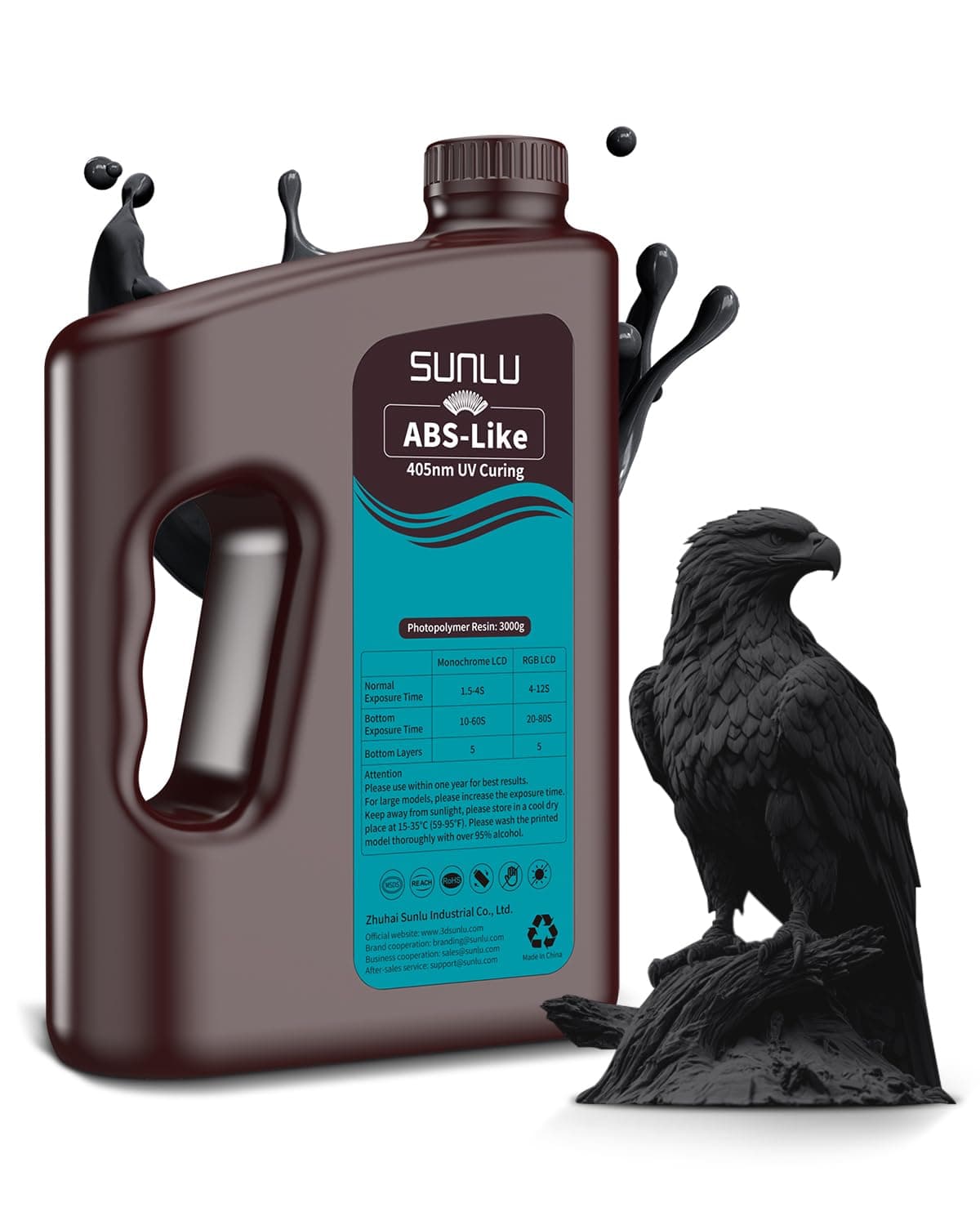 SUNLU 3000G ABS Like Resin for 3D Printer, 405nm UV Curing Photopolymer Rapid 3D Resin for 2K 4K 6K 8K LCD/DLP/SLA 3D Printers, Non-Brittle & High Precision & Low Shrinkage, 3KG, Black