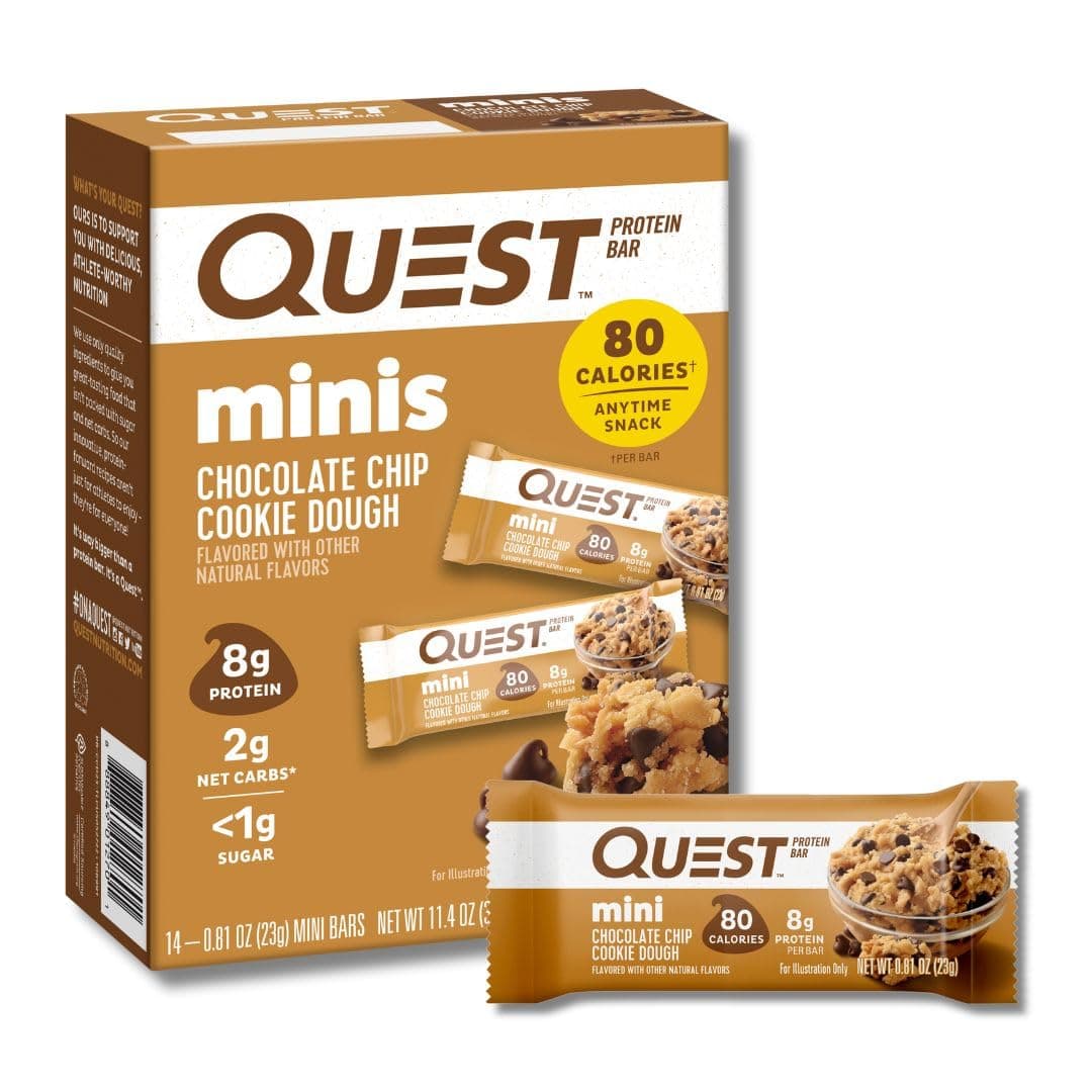 Quest Mini Chocolate Chip Cookie Dough Protein Bars, 8g Protein, 1g Sugar, 2g Net Carbs, 14 Bars 322g