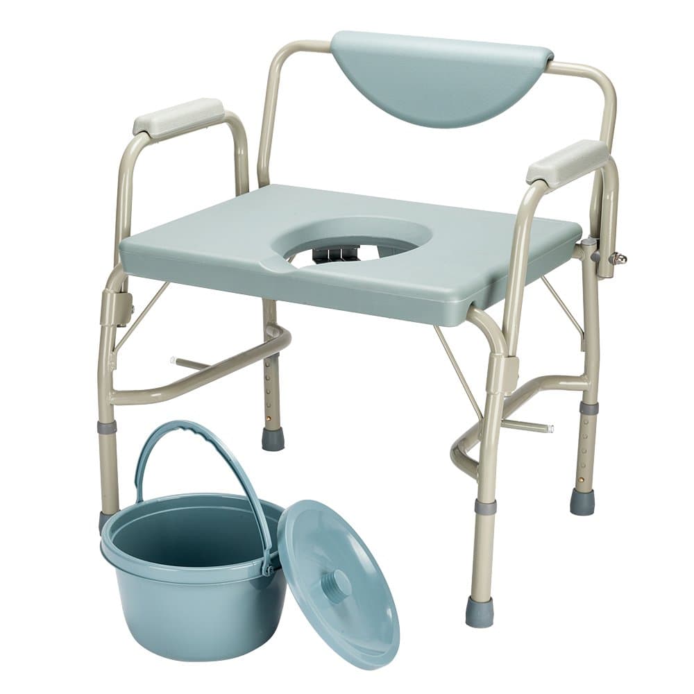 Mefeir 550 lbs Heavy Duty Drop Arm Medical Bedside Commode Chair, Homecare Toilet Seat with Safety Steel Frame, 6 Quart Capacity Pail, Adjustable Height Support Tool-Free Easy Assembly Blue Grey