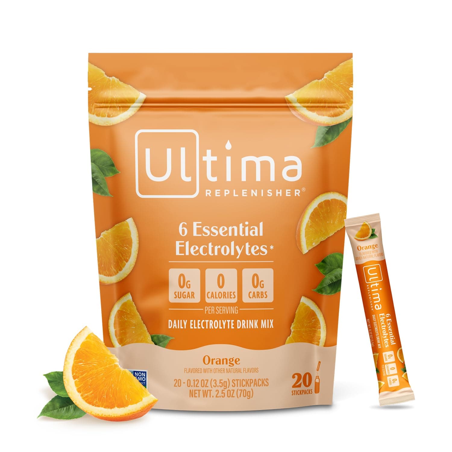 Ultima Replenisher Daily Electrolyte Powder – Orange, 20 Stickpacks – Zero Sugar Hydration Packets with 6 Electrolytes and Minerals – Sugar Free, Plant Based & Keto Friendly Drink Mix