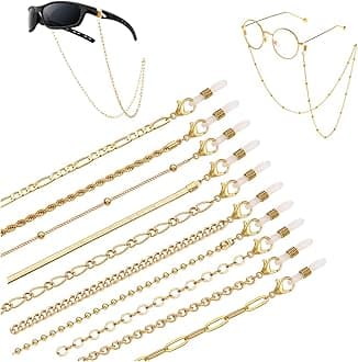 10 Pieces Eyeglass Chains String Holders for Women Men Gold Link Necklace Around Neck Glasses Mask Chain Lanyard Eyewear Retainer Accessory Chain