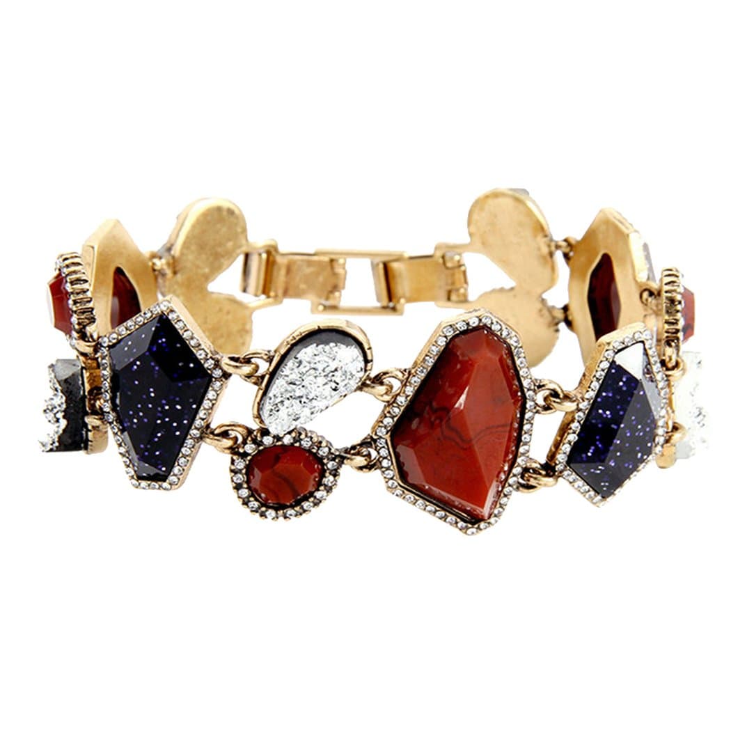Romantic Time Set Irregular Stones Link Bangle Bracelet Set Multicolour Crystal Jewellery