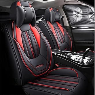 Luxury 5-Seat Car Seat Covers Fit for LS 500H Full Set Cushion Leather Front Rear Seat Protectors Non-Slip Waterproof Durable Vehicle Seat Covers with Headrest(Black Red)