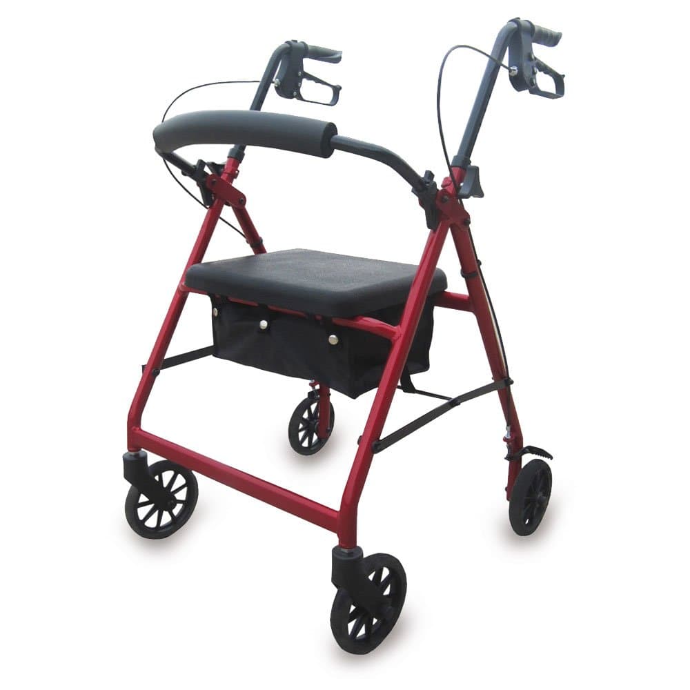 Queraltó Rollator Walker for The Elderly, Foldable, Height Adjustable from 78 to 93 cm, with Seat and Backrest, Red