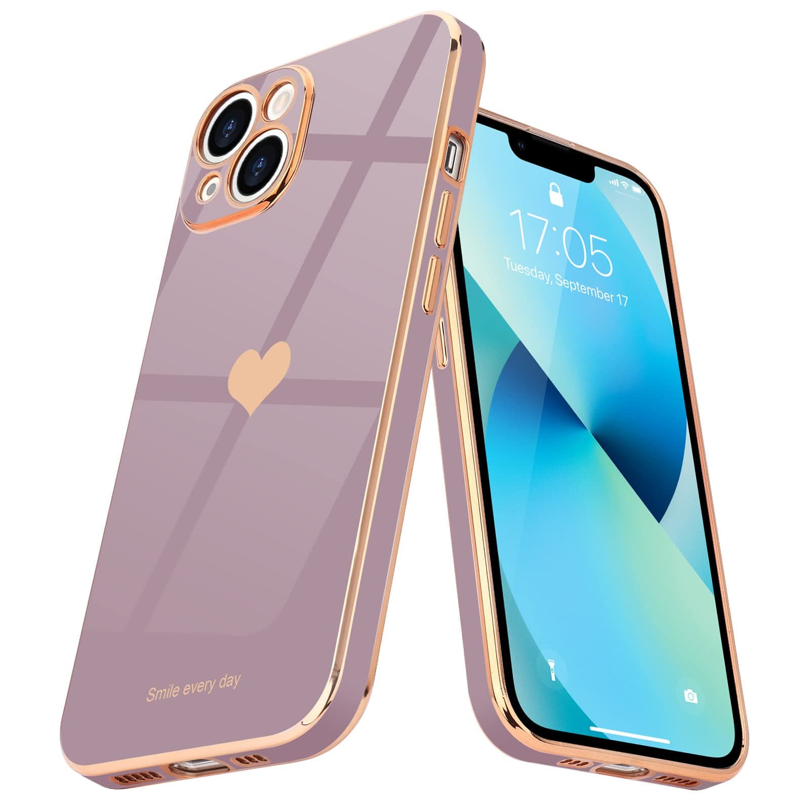 Teageo for iPhone 13 Case Cute Heart Pattern for Women Girls Slim Luxury Bling Plating Soft TPU Anti-Scratch Shockproof Bumper Phone Case for iPhone 13, Lavender