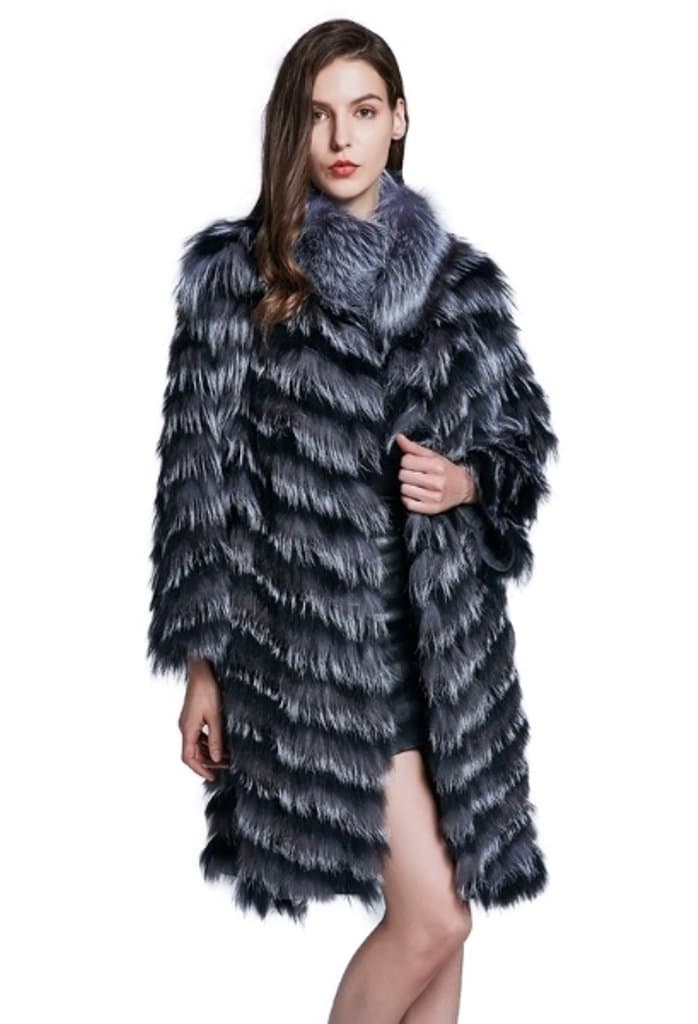 Women's Natural Silver Fox Fur Knitted Jacket Coat