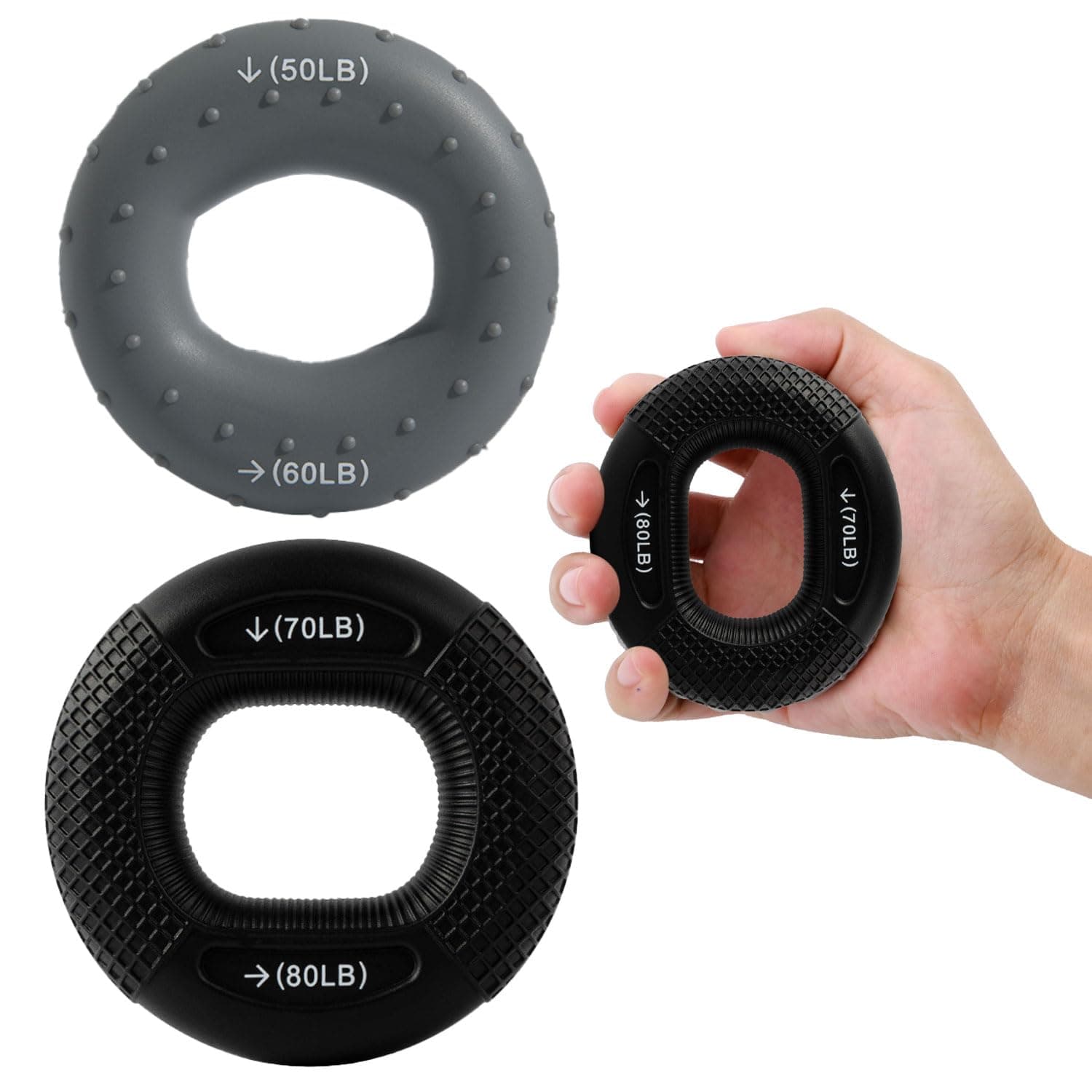2 PCS Hand Grip Strength Finger Exerciser, Silicone Hand Grip Strengtheners Ring for Finger Exercise, Forearm Grip Strength Exercise Double Force Grip Rings for Relieve Wrist Stress (50-80LBs)