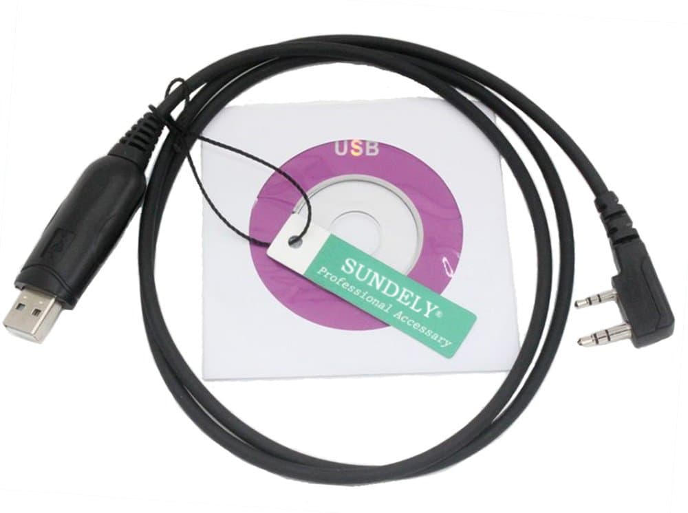 SUNDELY® USB Programming Cord Cat Cable Lead for Kenwood 2-pin Radio Walkie Talkie TK-2402V TK-3402U + Software KPG-159DN