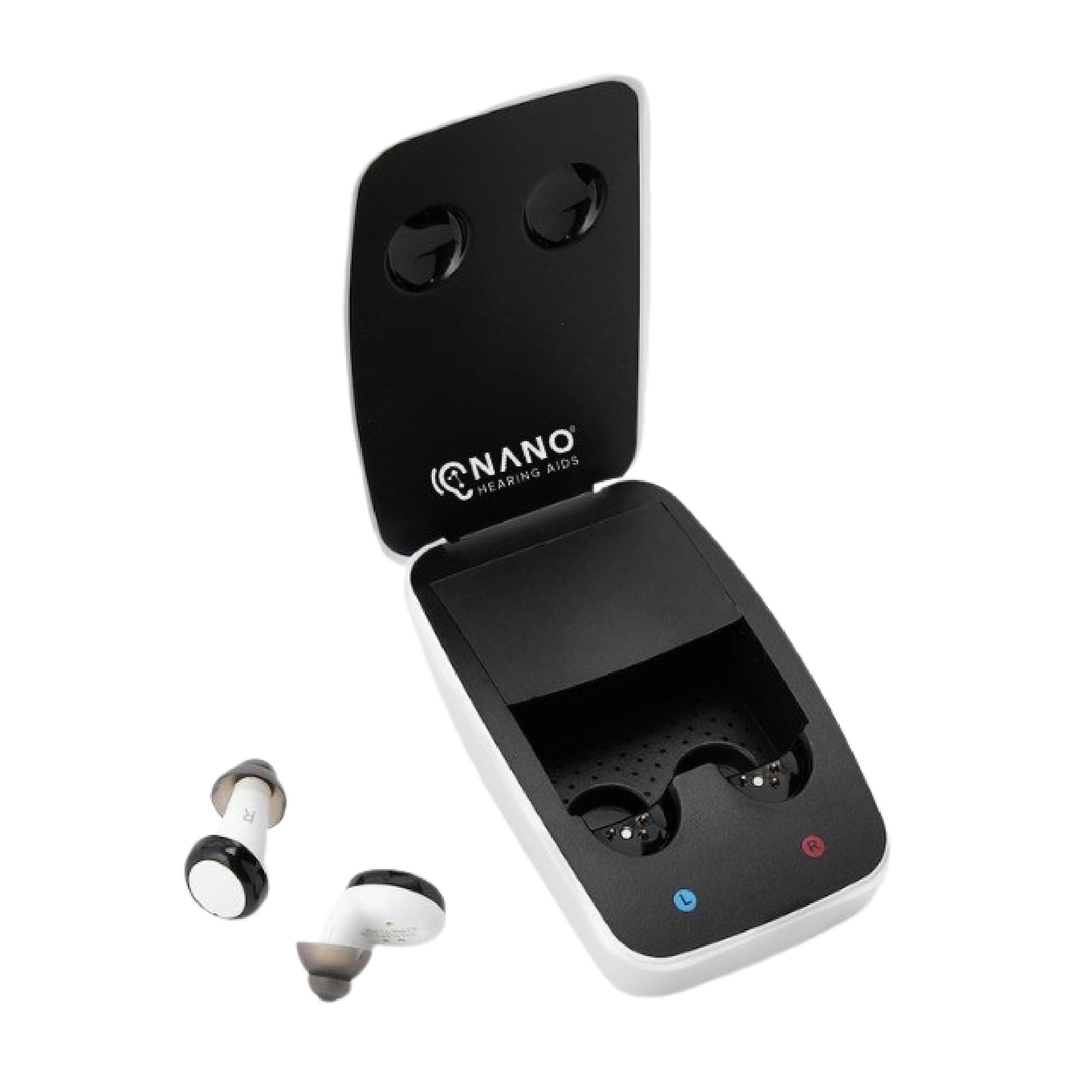Nano Hearing Aids First Ear Plus ITE - In the Ear - For Adults & Seniors with Mild to Moderate Hearing Loss - Includes Rechargeable Battery, Portable Charging Case & Cable