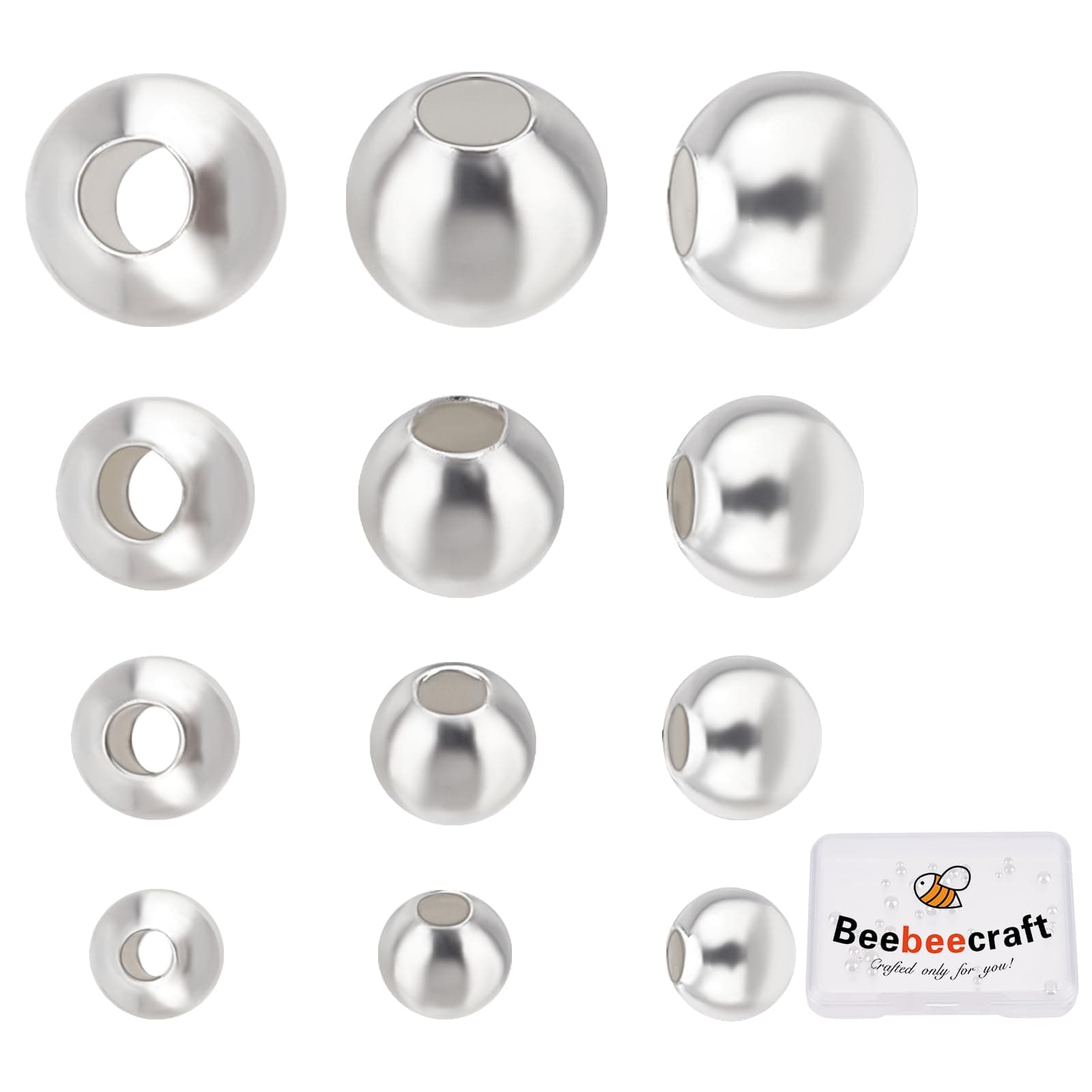 Beebeecraft 40Pcs/Box 925 Sterling Silver Spacer Round Beads Tiny 2/2.2/3/4mm Smooth Loose Beads for DIY Earring Necklace Jewellery Making (Hole: 0.5/1/1.5mm)