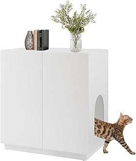 unipaws Tall Cat Litter Box Enclosure with Shelves, Hidden Litter Box Cover for Tall or Top Entry Litter Box, Kitty Enclosed Litter Box Cabinet, Cat Box Furniture， White