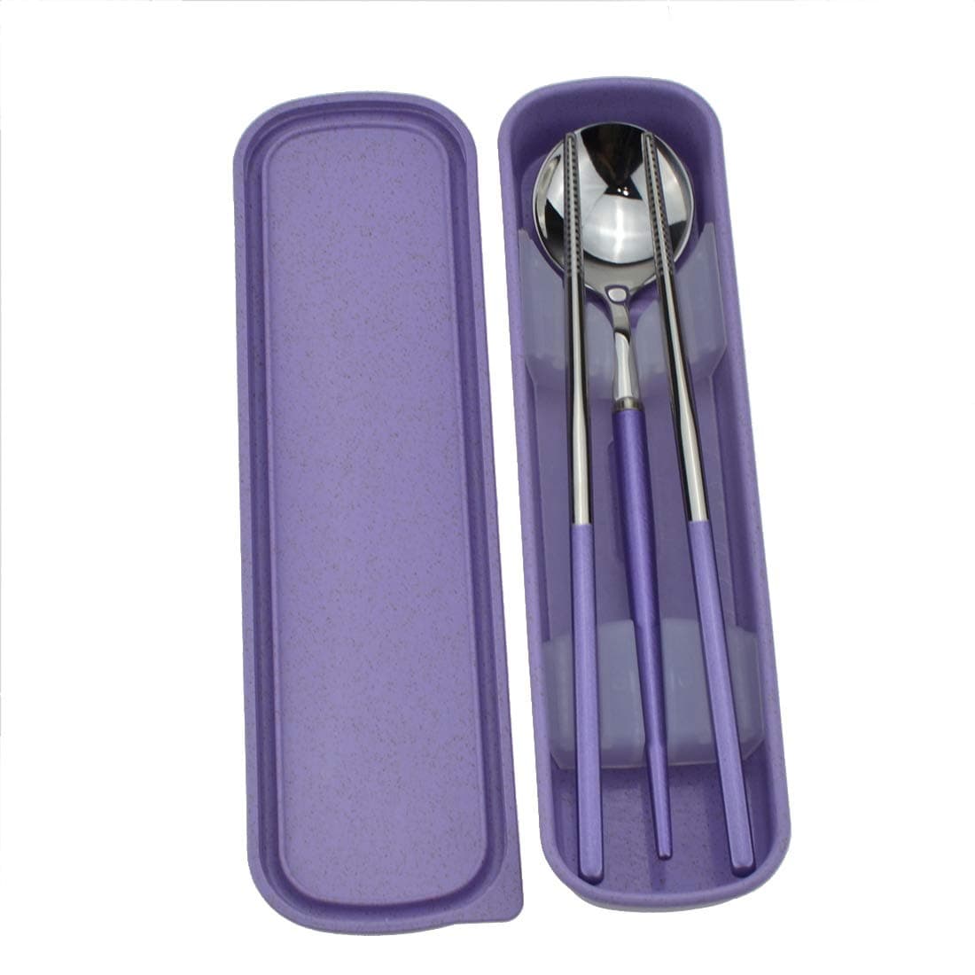 2PCS 304 Stainless Steel Flatware Set Including Chopsticks Spoon Tableware Silver with Purple Handle (Purple, 2)