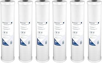 Pentair Pentek RFC-20BB Big Blue Carbon Water Filter, Whole House Heavy Duty Radial Flow Carbon Replacement Cartridge with Granular Carbon (GAC) Filter, 20" x 4.5", 25 Micron, Pack of 6, White