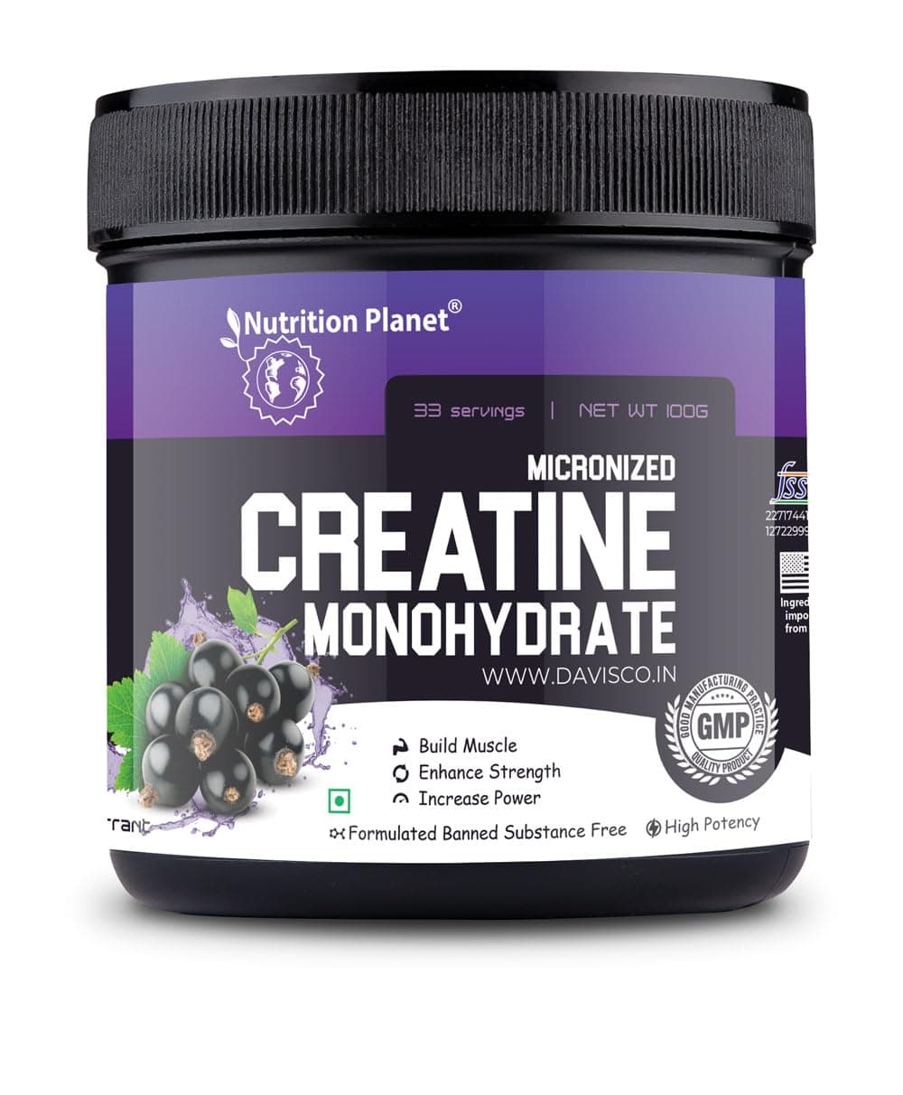 Nutrition Planet Micronized Creatine Monohydrate (Black Currant, 100g / 0.22 Lb, 33 Servings)