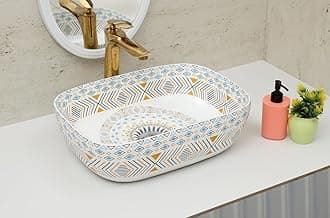 CLUSTER Designer Table Top Wash Basin For Bathroom | Ceramic Bathroom Sink | Over Counter Moroccan Design Wash Basin for Hotel, Resturent (18 x 13 x 5.5 Inch) (Moroccan Design 2)