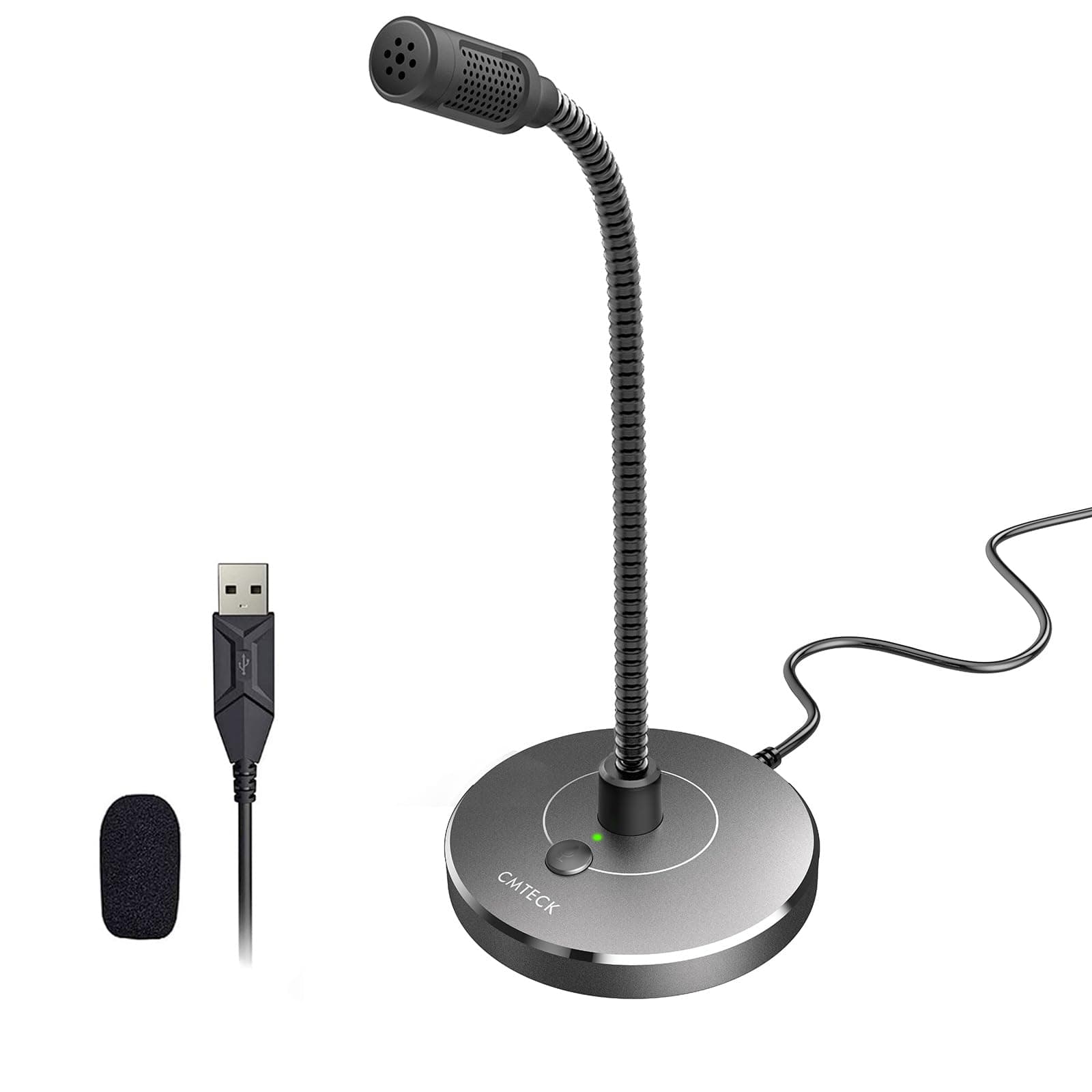 CMTECK USB Computer Microphone G009, Noise-Cancelling Recording Desktop Mic for PC/Laptop for Online Chatting, Home Studio, Podcasting, Gaming, Skype, YouTube with Mute Function(Windows/Mac) (Gray)