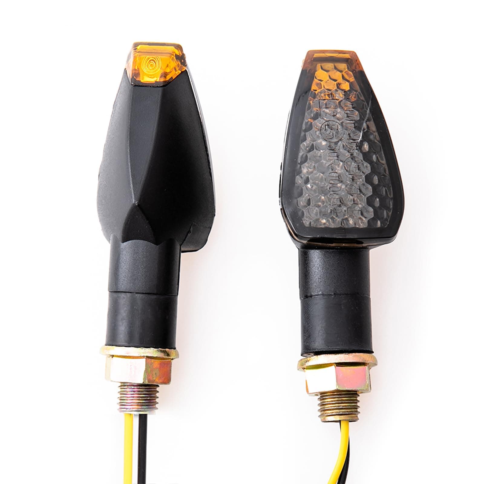 2pcs 14 LED Mini Stalk Arrow light Motorcycle 12V Indicators Turn Signal Lights Blinker Amber Light (Black -smoke)