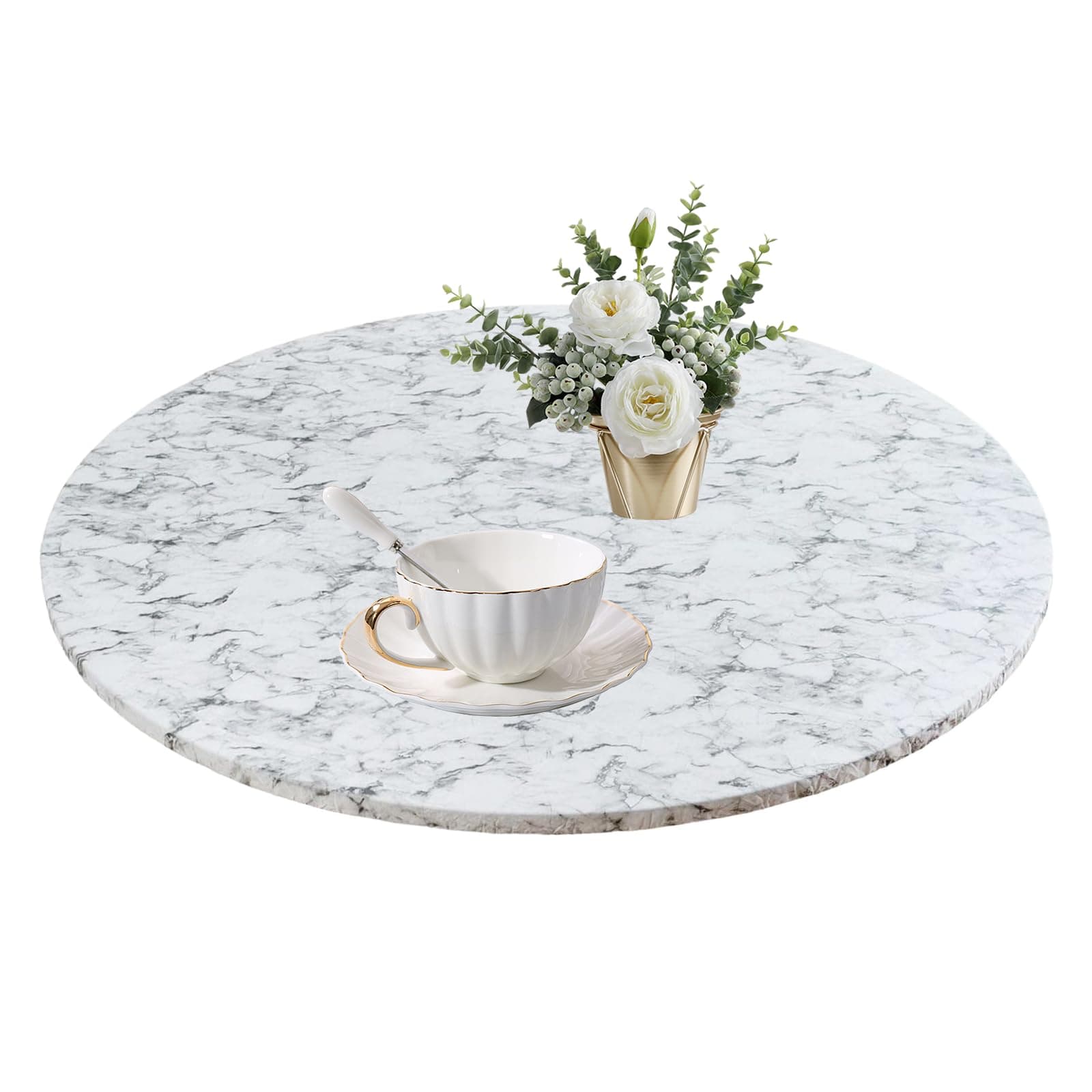 Round Tablecloth Fitted Tablecloth Waterproof Round Table Cloth Wipeable with Flannel Backing Elastic Edge for Outdoor Indoor Kitchen Garden Dining Room(Marble Pattern Diameter 36-44Inch)