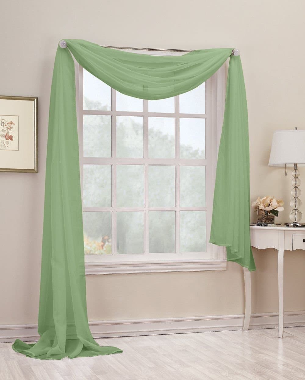 Empire Home Solid Sheer Voile Scarf Valance 216" Long Window Scarves 37" x 216" Color : Sage Green