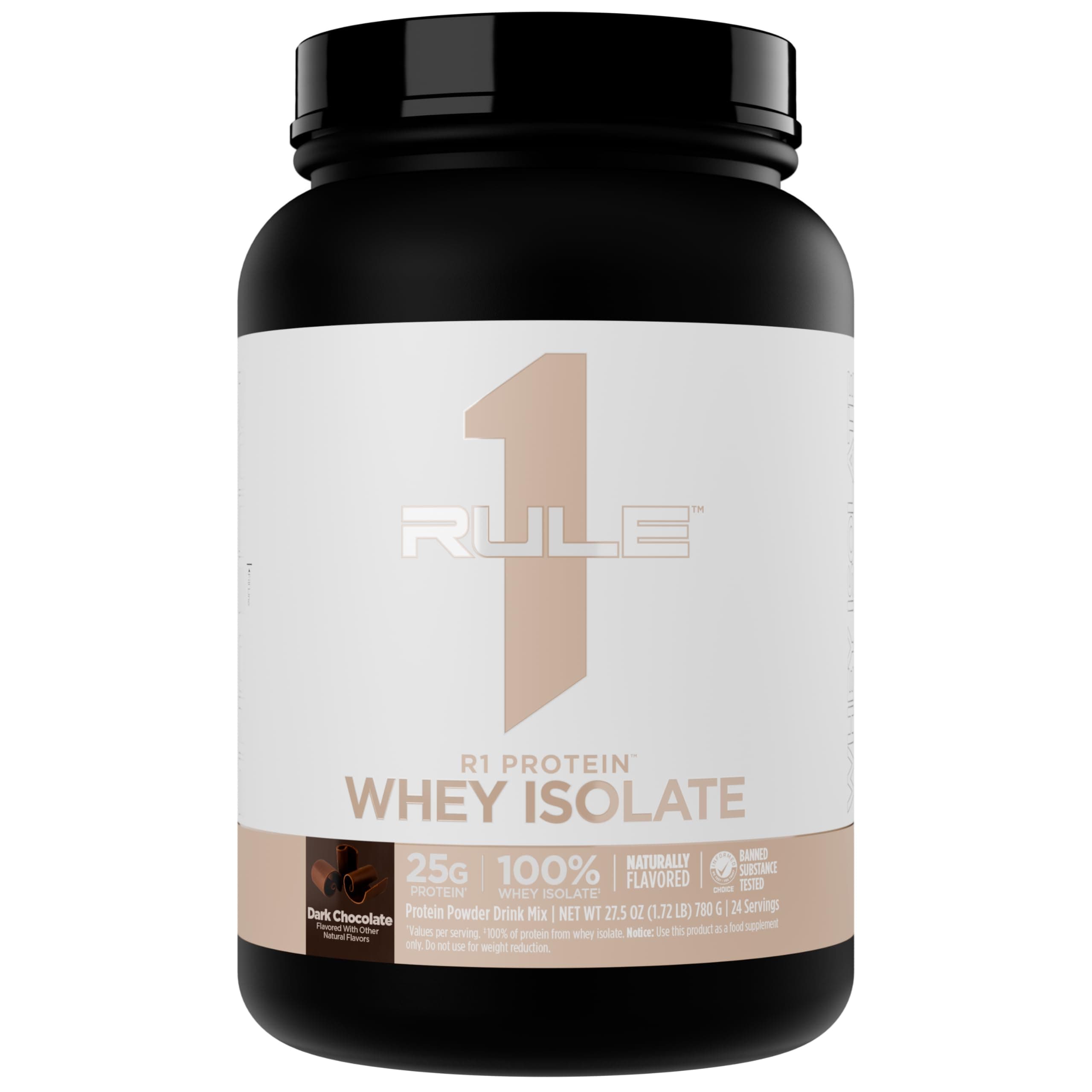 Rule 1 Proteins Naturally Flavored R1 Protein Whey Isolate - Clean Formula with 25g Protein & 6g BCAA Exclusively Isolated & Hydrolyzed Sources for Workout Recovery (1.7 Pounds, Dark Chocolate)