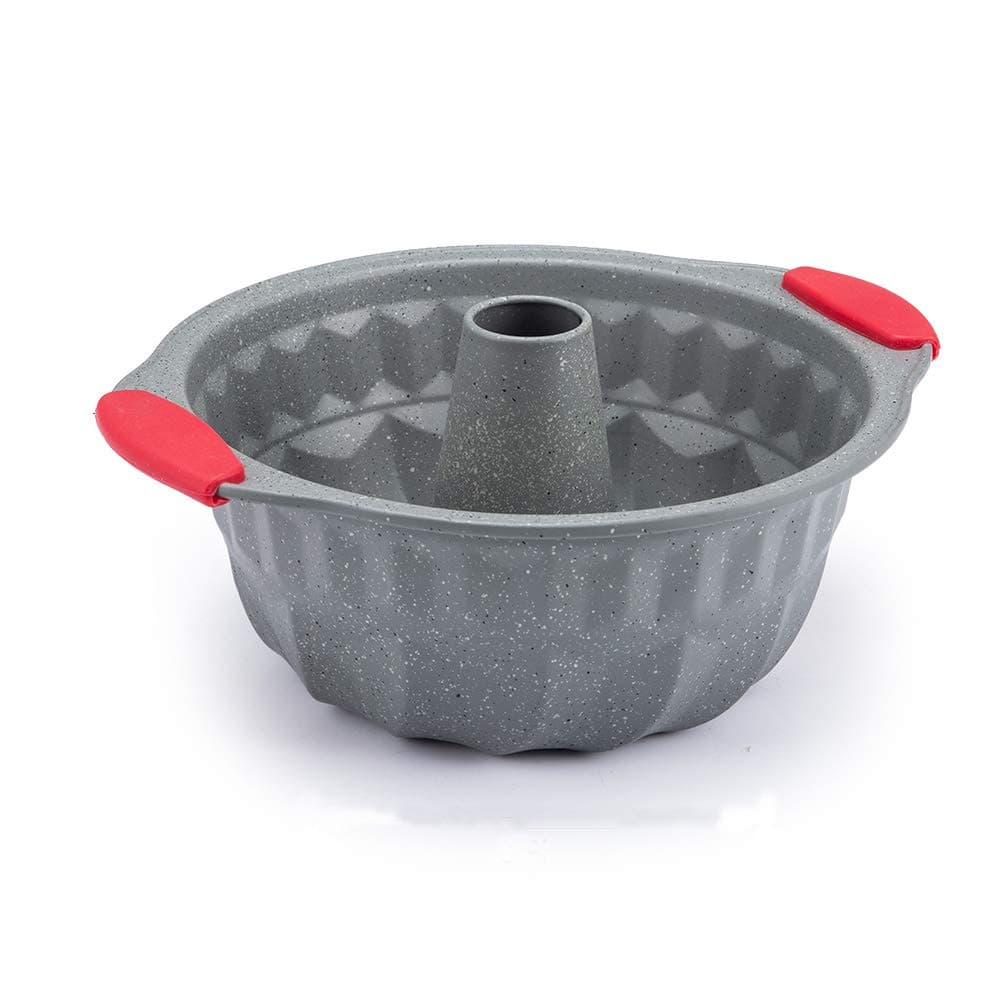 ChaoJia Ring Cake Pan Non-Stick with Red Silicone Handle Grips,nonstick Fluted Ring Cake Tin 27x23.5x11.5cm
