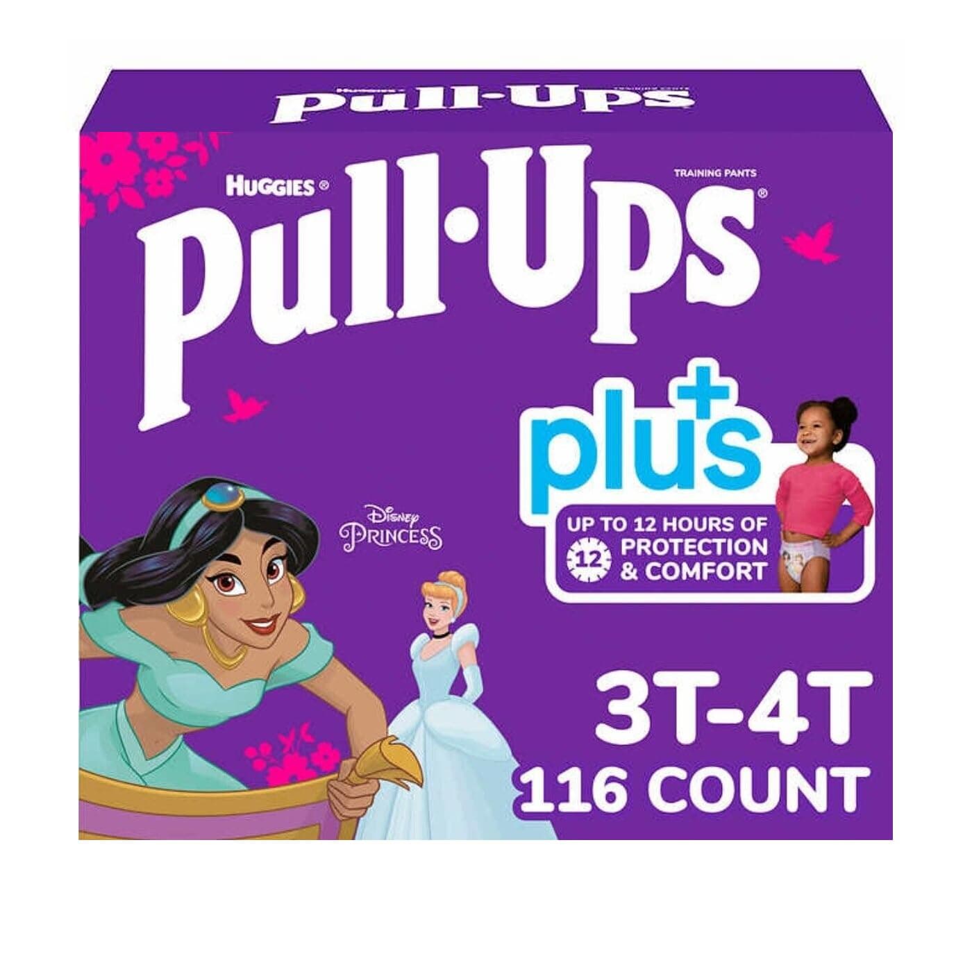 Huggies Pull-Ups Plus, Girls Training Pants 3T-4T (32-40 lb/15-18 kg) (116 Count, 3T-4T)