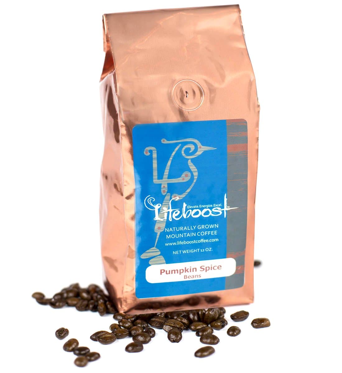 Pumpkin Spice Coffee Beans By LifeBoost - Single Origin Organic Fair Trade 12 oz Whole Bean Pumpkin Spice Roast