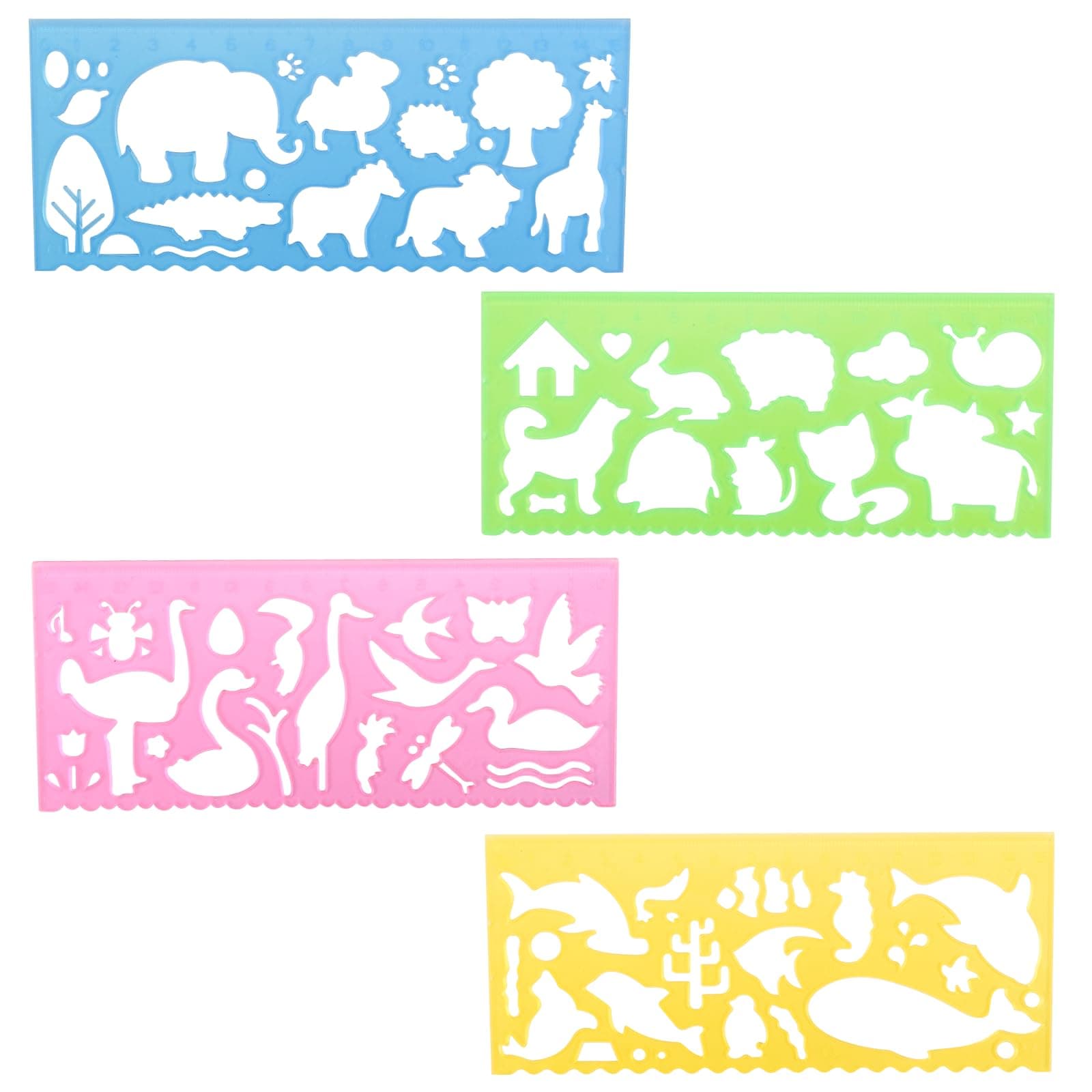 Template for Drawing,4 Pack Clear Ruler Animal-Shaped Stencils Drafting Tools Set Stencil Maker Rulers,Rulers for Kids,Measuring Templates Rulers for Office,School,Drawing