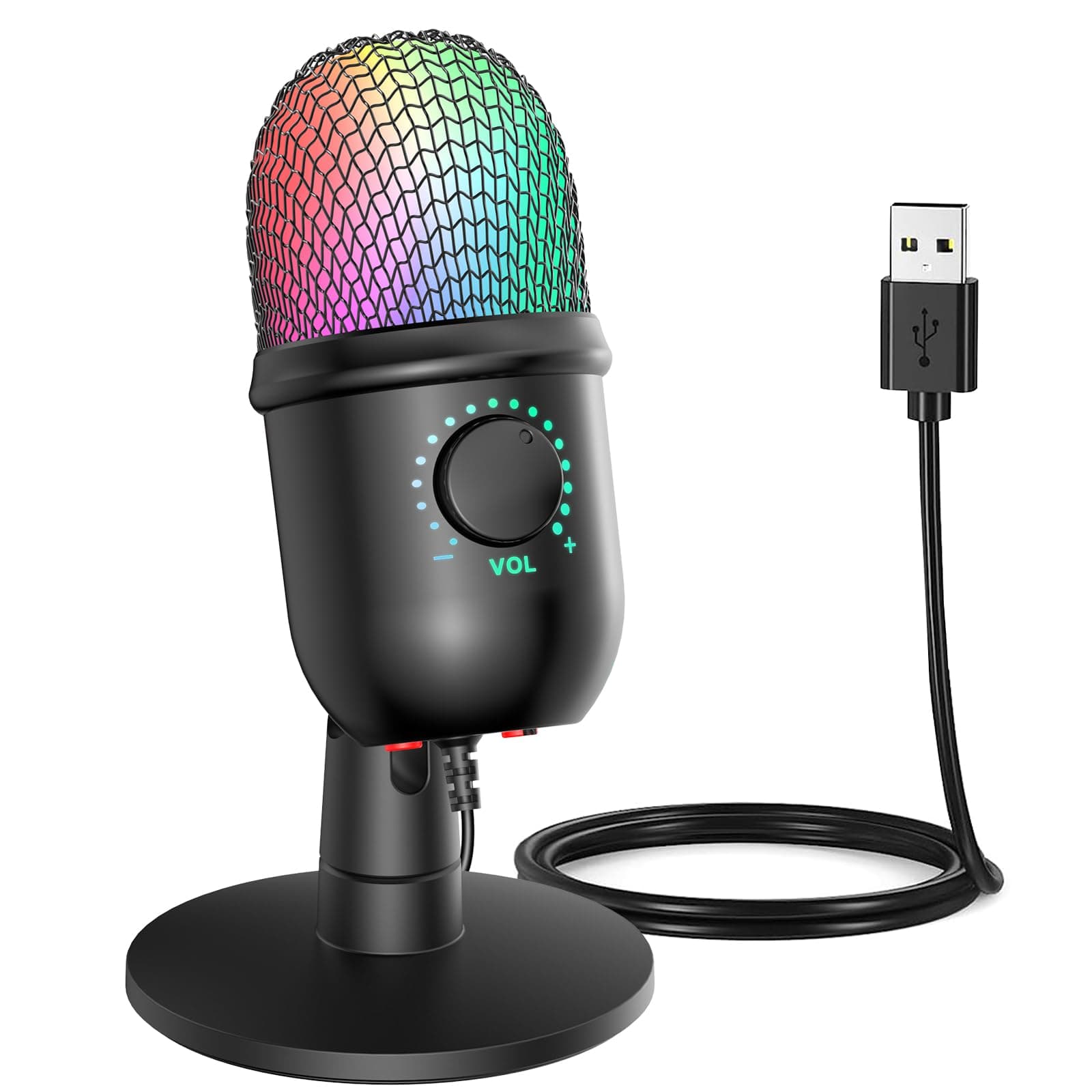 USB Microphone, Condenser PC Mic, Mini Microphone Gaming Accessories with Gradient Rgb Light for PC, Phone, Streaming, Podcast, ASMR, Gaming, Twitch, Youtube (Black1)