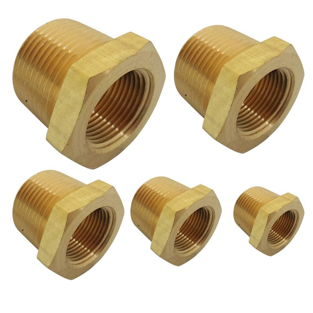 Brass Pipe Fitting Hex Bushing Assortment Kits NPT Male Pipe to NPT Famale Pipe 1/4"×1/8";3/8"×1/8";3/8"×1/4";1/2"×1/4";1/2"×3/8"（5pcs）
