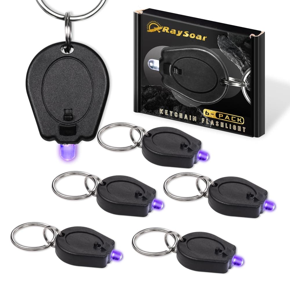 6 Pack 395nm Mini UV LED Keychain Flashlight UV Keychain Light Black Light for Detections